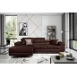 Canapé d'angle convertible ARMEL en tissu velours luxe 5 places, couleur chocolat, avec coffre, angle gauche (vu de face)