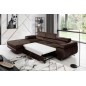 Canapé d'angle convertible ARMEL en tissu velours luxe 5 places, couleur chocolat, avec coffre, angle gauche (vu de face)