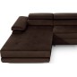 Canapé d'angle convertible ARMEL en tissu velours luxe 5 places, couleur chocolat, avec coffre, angle gauche (vu de face)