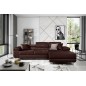 Canapé d'angle convertible ARMEL en tissu velours luxe 5 places, couleur chocolat, avec coffre, angle droit (vu de face)