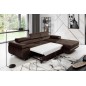 Canapé d'angle convertible ARMEL en tissu velours luxe 5 places, couleur chocolat, avec coffre, angle droit (vu de face)