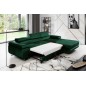 Canapé d'angle convertible ARMEL en tissu velours luxe 5 places, couleur vert foncé, avec coffre, angle droit (vu de face)