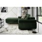 Canapé d'angle convertible ARMEL en tissu velours luxe 5 places, couleur vert foncé, avec coffre, angle droit (vu de face)