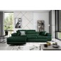 Canapé d'angle convertible ARMEL en tissu velours luxe 5 places, couleur vert foncé, avec coffre, angle gauche (vu de face)