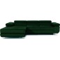 Canapé d'angle convertible ARMEL en tissu velours luxe 5 places, couleur vert foncé, avec coffre, angle gauche (vu de face)