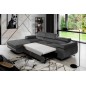 Canapé d'angle convertible ARMEL en tissu velours luxe 5 places, couleur gris anthracite, avec coffre, angle gauche (vu de face)