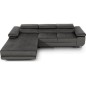 Canapé d'angle convertible ARMEL en tissu velours luxe 5 places, couleur gris anthracite, avec coffre, angle gauche (vu de face)