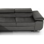 Canapé d'angle convertible ARMEL en tissu velours luxe 5 places, couleur gris anthracite, avec coffre, angle gauche (vu de face)