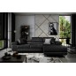 Canapé d'angle convertible ARMEL en tissu velours luxe 5 places, couleur noir, avec coffre, angle droit (vu de face)