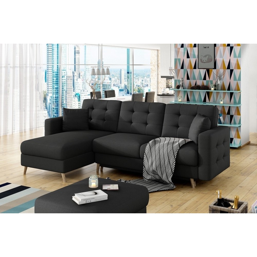 Canapé d'angle convertible ASSIA - en tissu de qualité 5 places, gris foncé, angle gauche (vu de face) Canapé d'angle convertible ASSIA - en tissu de qualité 5 places, gris foncé, angle gauche (vu de face)