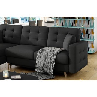 Canapé d'angle convertible ASSIA - en tissu de qualité 5 places, gris foncé, angle gauche (vu de face)