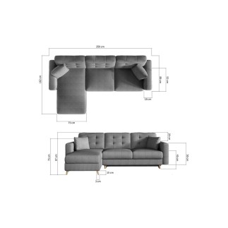 Canapé d'angle convertible ASSIA - en tissu de qualité 5 places, gris foncé, angle gauche (vu de face)