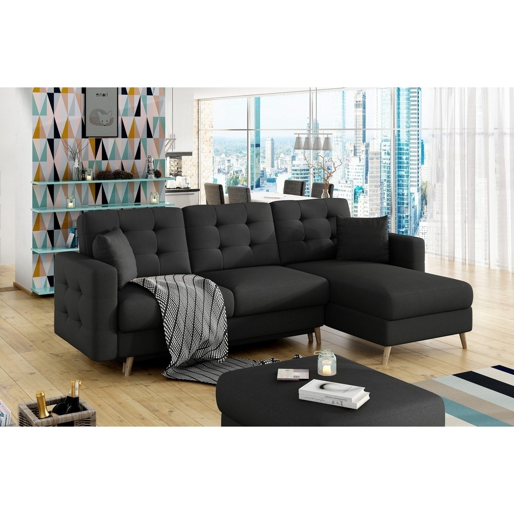 Canapé d'angle convertible ASSIA en tissu de qualité 5 places, gris foncé, angle droit (vu de face) Canapé d'angle convertible ASSIA en tissu de qualité 5 places, gris foncé, angle droit (vu de face)