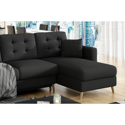 Canapé d'angle convertible ASSIA en tissu de qualité 5 places, gris foncé, angle droit (vu de face)