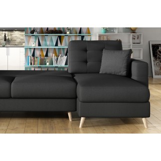 Canapé d'angle convertible ASSIA en tissu de qualité 5 places, gris foncé, angle droit (vu de face)