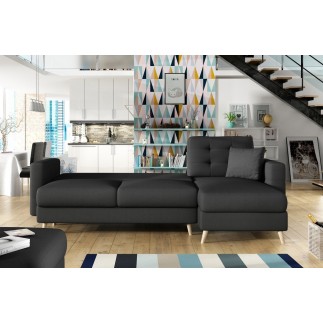 Canapé d'angle convertible ASSIA en tissu de qualité 5 places, gris foncé, angle droit (vu de face)