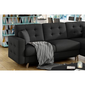Canapé d'angle convertible ASSIA en tissu de qualité 5 places, gris foncé, angle droit (vu de face)