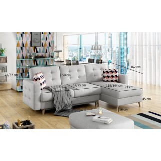 Canapé d'angle convertible ASSIA en tissu de qualité 5 places, gris foncé, angle droit (vu de face)