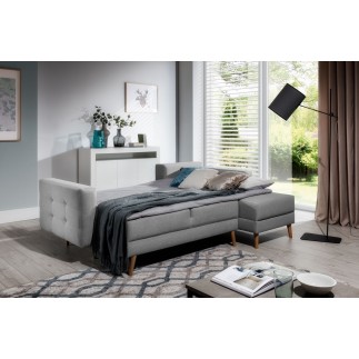 Canapé d'angle convertible ASSIA en tissu de qualité 5 places, gris, angle droit (vu de face)