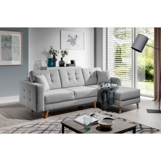 Canapé d'angle convertible ASSIA en tissu de qualité 5 places, gris, angle droit (vu de face)
