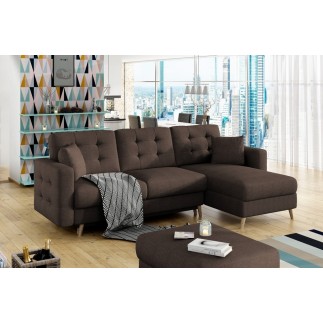 Canapé d'angle convertible ASSIA en tissu de qualité 5 places, marron foncé, angle droit (vu de face)