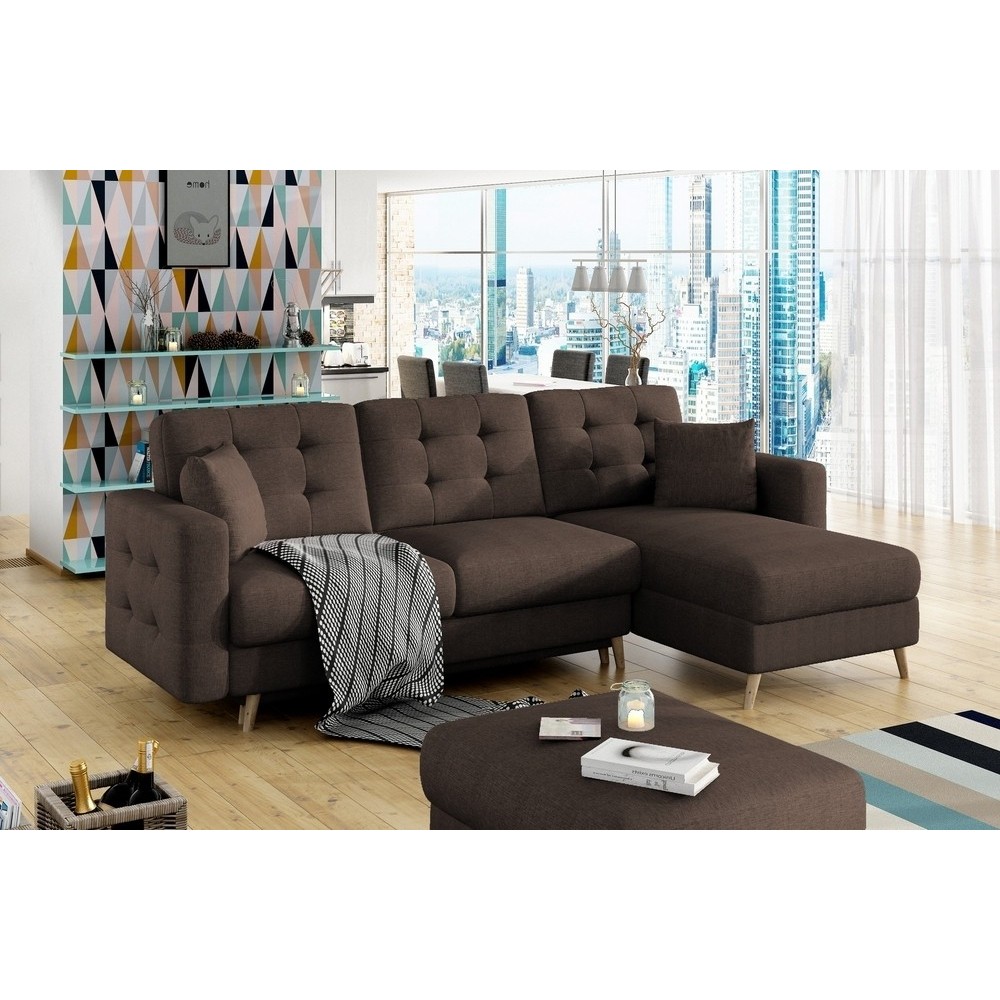 Canapé d'angle convertible ASSIA en tissu de qualité 5 places, marron foncé, angle droit (vu de face) Canapé d'angle convertible ASSIA en tissu de qualité 5 places, marron foncé, angle droit (vu de face)