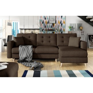 Canapé d'angle convertible ASSIA en tissu de qualité 5 places, marron foncé, angle droit (vu de face)