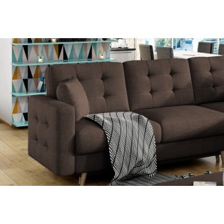Canapé d'angle convertible ASSIA en tissu de qualité 5 places, marron foncé, angle droit (vu de face)