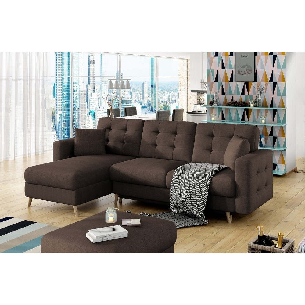 Canapé d'angle convertible ASSIA - en tissu de qualité 5 places, marron foncé, angle gauche (vu de face) Canapé d'angle convertible ASSIA - en tissu de qualité 5 places, marron foncé, angle gauche (vu de face)