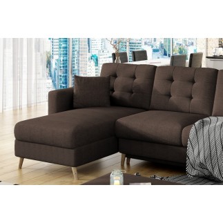 Canapé d'angle convertible ASSIA - en tissu de qualité 5 places, marron foncé, angle gauche (vu de face)