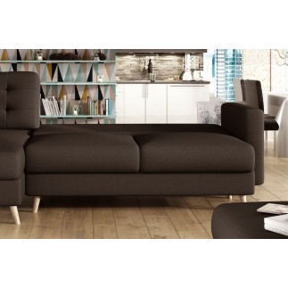 Canapé d'angle convertible ASSIA - en tissu de qualité 5 places, marron foncé, angle gauche (vu de face)
