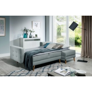 Canapé d'angle convertible ASSIA en tissu de qualité 5 places, bleu, angle droit (vu de face)