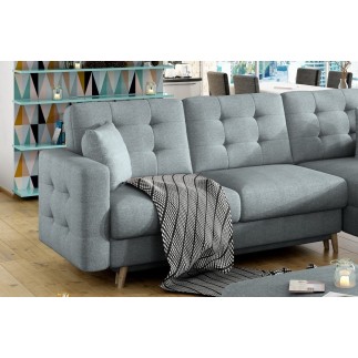Canapé d'angle convertible ASSIA en tissu de qualité 5 places, bleu, angle droit (vu de face)