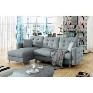 Canapé d'angle convertible ASSIA - en tissu de qualité 5 places, bleu, angle gauche (vu de face)