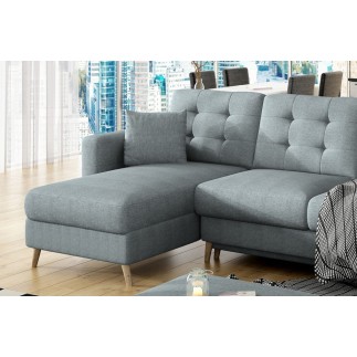 Canapé d'angle convertible ASSIA - en tissu de qualité 5 places, bleu, angle gauche (vu de face)