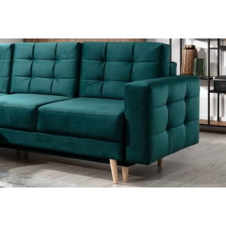 Canapé d'angle convertible - ASSIA VELOURS - en tissu de qualité 5 places, vert, angle gauche (vu de face)