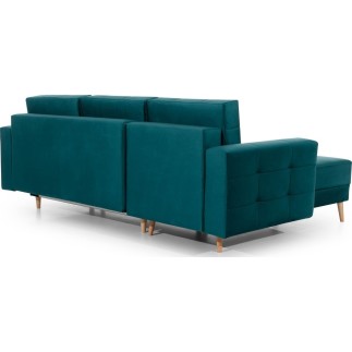 Canapé d'angle convertible - ASSIA VELOURS - en tissu de qualité 5 places, vert, angle gauche (vu de face)