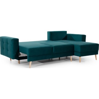 Canapé d'angle convertible ASSIA VELOURS - en tissu de qualité 5 places, vert, angle droit (vu de face)