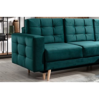 Canapé d'angle convertible ASSIA VELOURS - en tissu de qualité 5 places, vert, angle droit (vu de face)