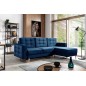 Canapé d'angle convertible ASSIA VELOURS - en tissu de qualité 5 places, bleu foncé, angle droit (vu de face)