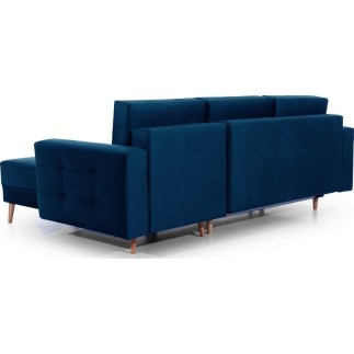 Canapé d'angle convertible ASSIA VELOURS - en tissu de qualité 5 places, bleu foncé, angle droit (vu de face)