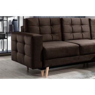 Canapé d'angle convertible ASSIA VELOURS - en tissu de qualité 5 places, marron foncé, angle droit (vu de face)