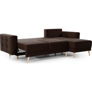 Canapé d'angle convertible ASSIA VELOURS - en tissu de qualité 5 places, marron foncé, angle droit (vu de face)