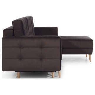 Canapé d'angle convertible ASSIA VELOURS - en tissu de qualité 5 places, marron foncé, angle droit (vu de face)