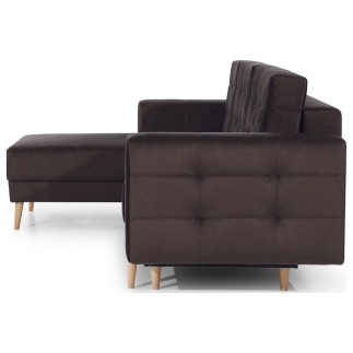 Canapé d'angle convertible ASSIA VELOURS - en tissu de qualité 5 places, marron foncé, angle gauche (vu de face)