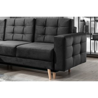 Canapé d'angle convertible ASSIA VELOURS - en tissu de qualité 5 places, gris anthracite, angle gauche (vu de face)