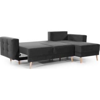 Canapé d'angle convertible ASSIA VELOURS - en tissu de qualité 5 places, gris anthracite, angle droit (vu de face)