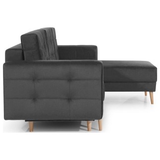 Canapé d'angle convertible ASSIA VELOURS - en tissu de qualité 5 places, gris anthracite, angle droit (vu de face)