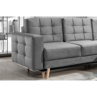 Canapé d'angle convertible ASSIA VELOURS - en tissu de qualité 5 places, gris, angle droit (vu de face)