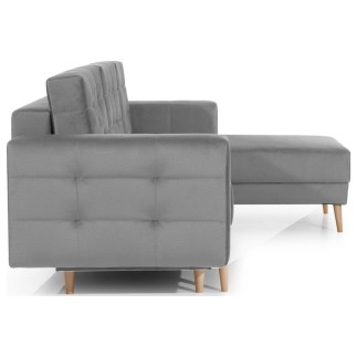 Canapé d'angle convertible ASSIA VELOURS - en tissu de qualité 5 places, gris, angle droit (vu de face)